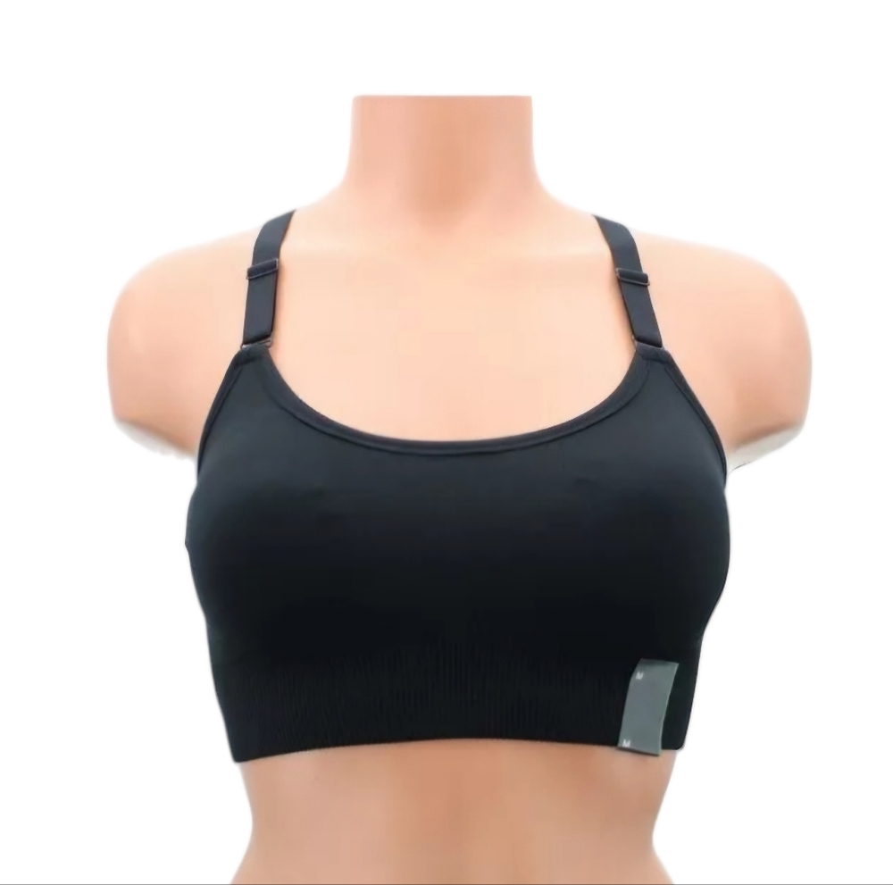 NWT All In Motion Women's Medium Support Seamless Cami Sports Bra, Black, Size L